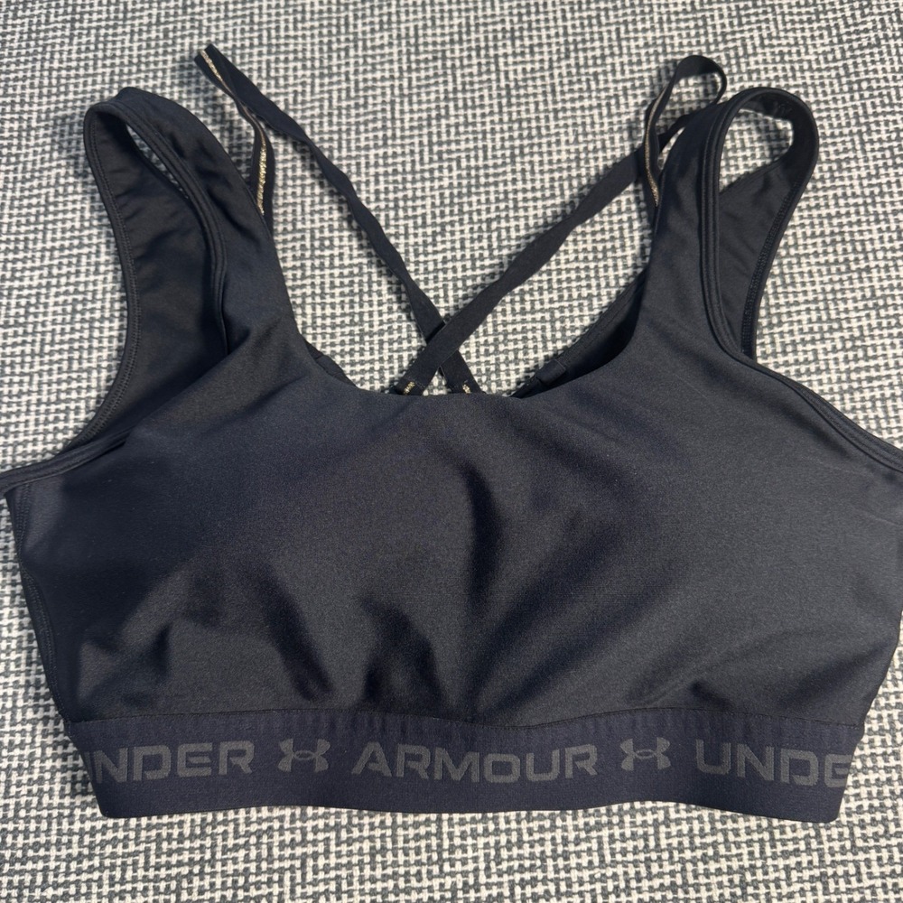 Under Armour Womens Compression Sports Bra Black Gold Strappy Racerback Women XL